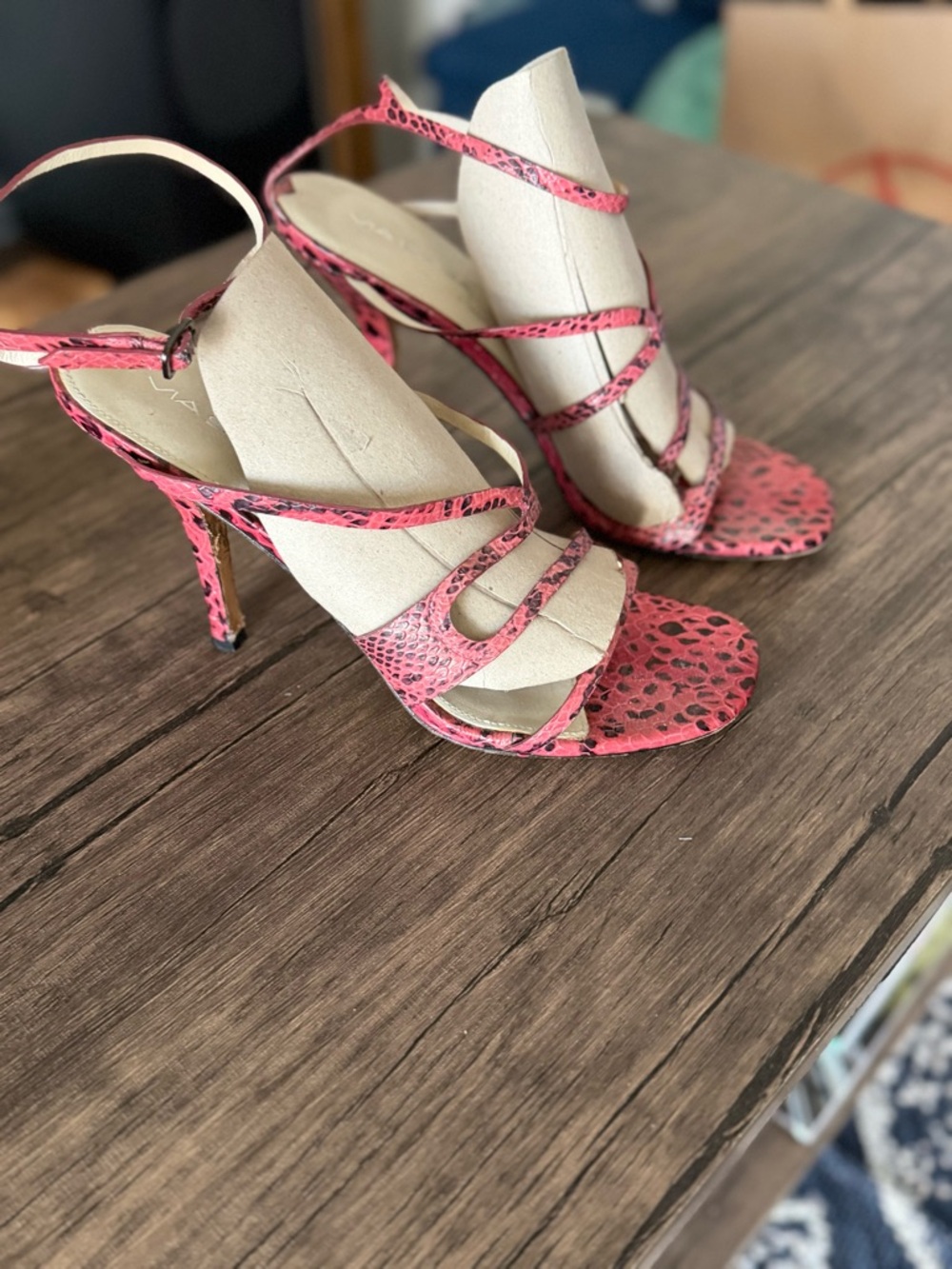 Via Spiga Pink Snake-Print Strappy Heeled Sandals - Picture 4 of 7